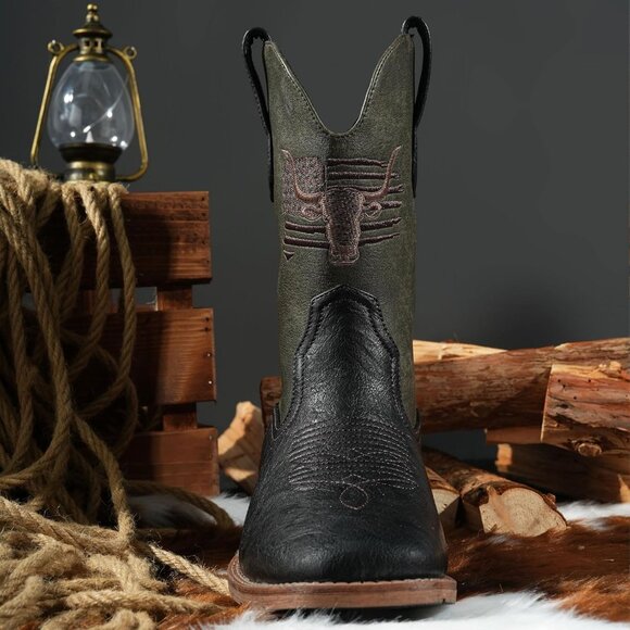 Men\'s Olive Green Toe Western Boots Vegan/genuine Leather With Classic Patriot main image 5